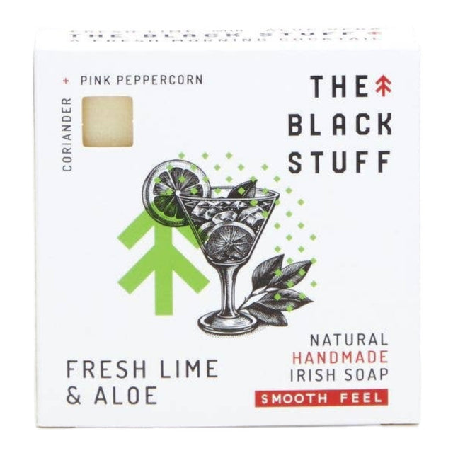 Connemara Country The Black Stuff lime and aloe natural handmade Irish soap bar in white branded packaging