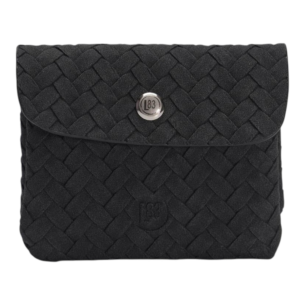 Connemara Country LOT83 Fenna 29 black woven wallet with a silver button closure and embossed logo detail.