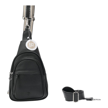 Connemara Country LOT83 Faya black vegan leather crossbody backpack with interchangeable woven and PU straps
