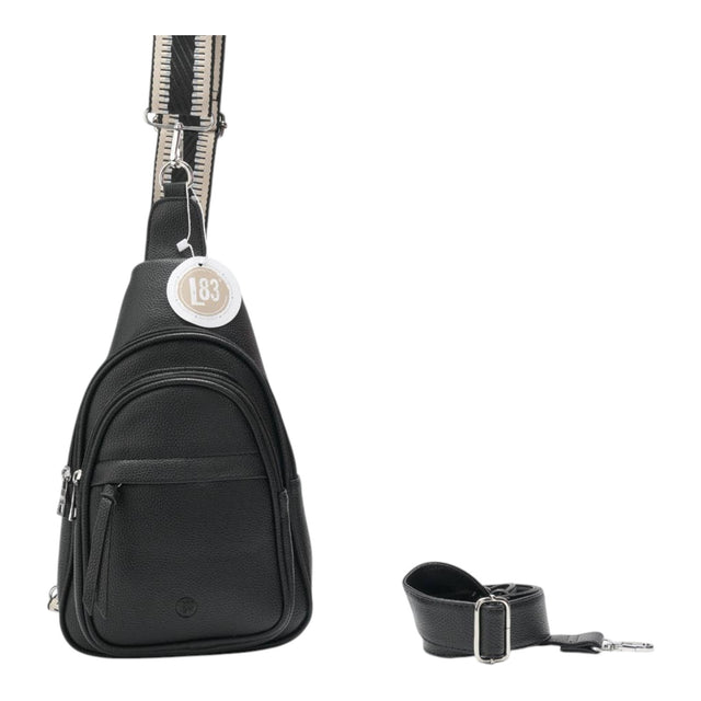Connemara Country LOT83 Faya black vegan leather crossbody backpack with interchangeable woven and PU straps