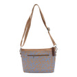 Connemara Country LOT83 Kaat 13 small handbag in blue and tan patterned fabric with an adjustable beige strap