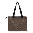 Connemara Country LOT83 Femke 29 knitted tote bag with black chevron pattern, zip closure, and vegan leather strap.