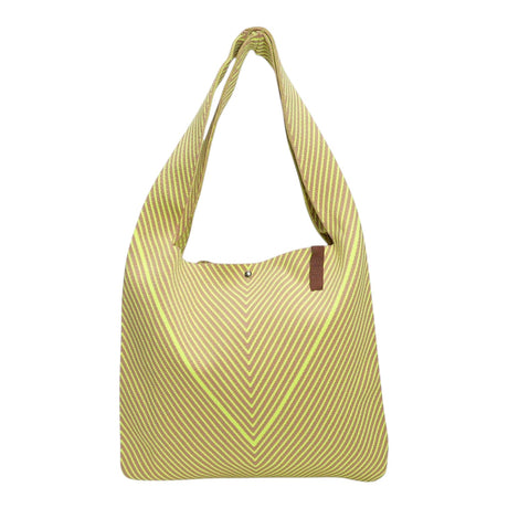 Connemara Country LOT83 Lois 171 shopper bag in lime green and beige chevron knit with a vegan leather logo tag