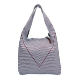 Connemara Country LOT83 Lois 170 knitted striped shopper bag in burgundy and white with a vegan leather tag