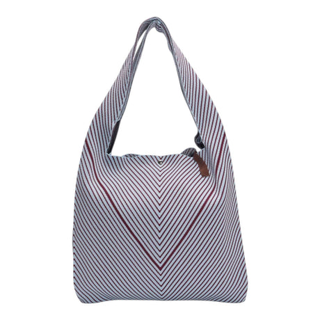 Connemara Country LOT83 Lois 170 knitted striped shopper bag in burgundy and white with a vegan leather tag