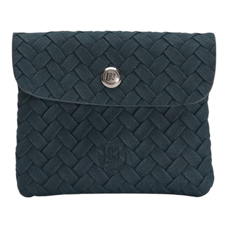 Connemara Country LOT83 Fenna 35 dark blue woven leather wallet with a silver logo button closure