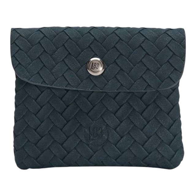Connemara Country LOT83 Fenna 35 dark blue woven leather wallet with a silver logo button closure