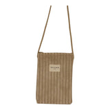 Connemara Country De La Mur mocha corduroy crossbody phone pouch with a long beige cotton cord and zipper closure