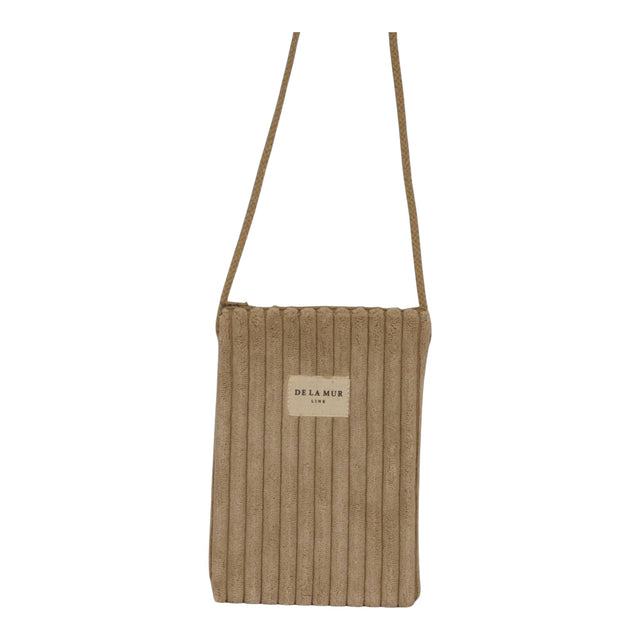 Connemara Country De La Mur mocha corduroy crossbody phone pouch with a long beige cotton cord and zipper closure