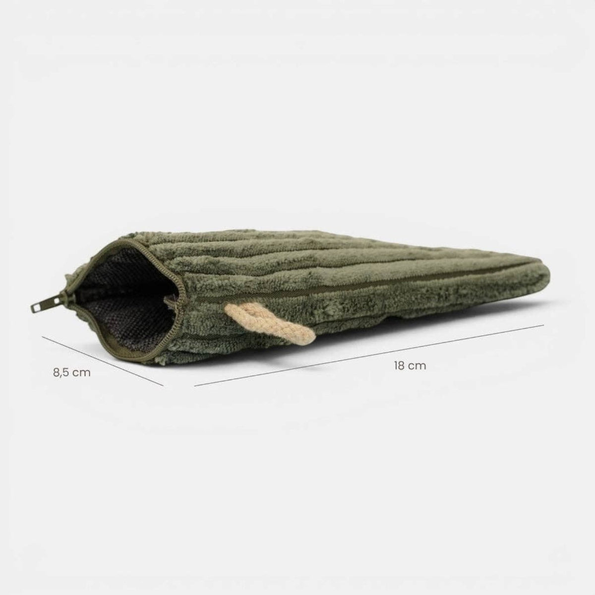 Connemara Country De La Mur moss green wide-wale corduroy glasses case with a top zipper and beige cord handle