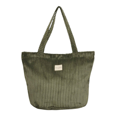 Connemara Country large moss green wide-wale corduroy shopper bag with shoulder straps and top zipper closure.
