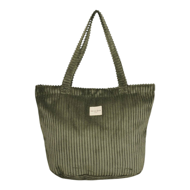 Connemara Country large moss green wide-wale corduroy shopper bag with shoulder straps and top zipper closure.