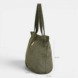 Connemara Country large moss green corduroy shopper bag with shoulder straps and top zipper closure