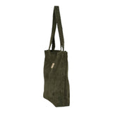 Connemara Country moss green wide-wale corduroy tote bag with shoulder straps and top zipper closure