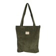 Connemara Country De La Mur small moss green wide-wale corduroy tote bag with shoulder straps and top zipper closure.