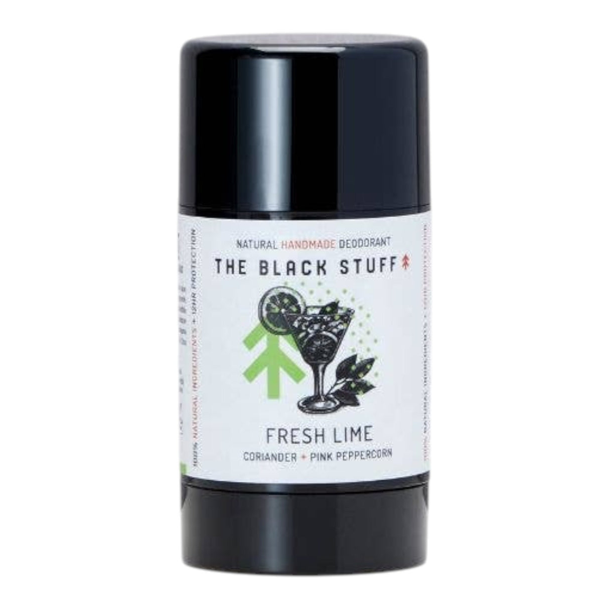 Connemara Country The Black Stuff natural deodorant stick in fresh lime scent with coriander and pink peppercorn