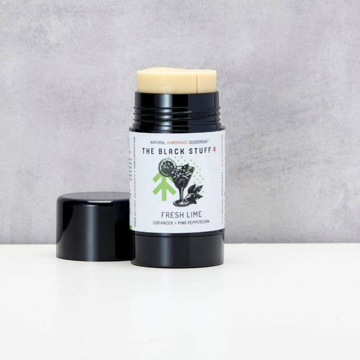 Connemara Country The Black Stuff natural deodorant stick in Fresh Lime scent with coriander and pink peppercorn.