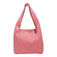 Connemara Country LOT83 Lois shopper bag in pink and beige striped knit polyester with a vegan leather logo tag