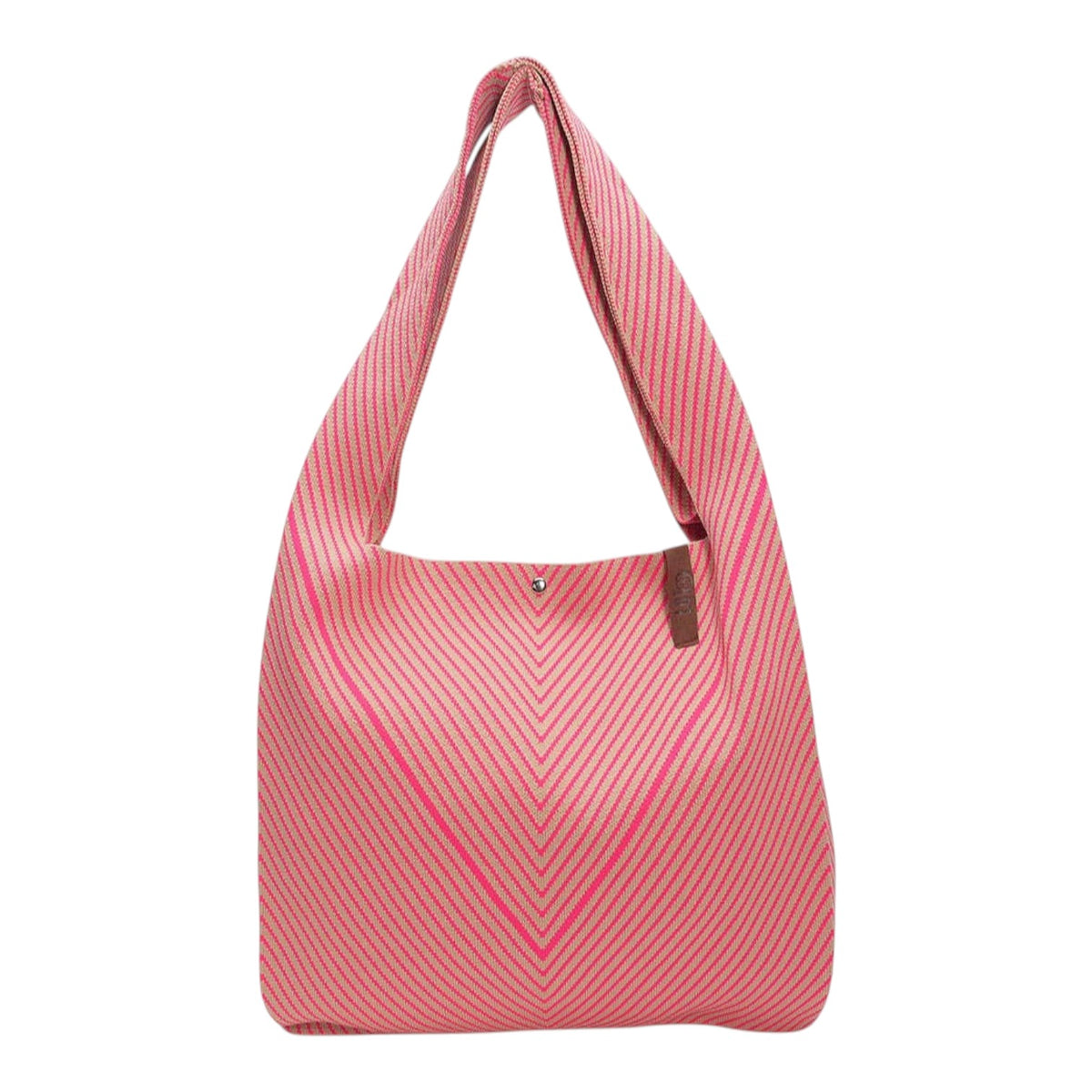 Connemara Country LOT83 Lois shopper bag in pink and beige striped knit polyester with a vegan leather logo tag
