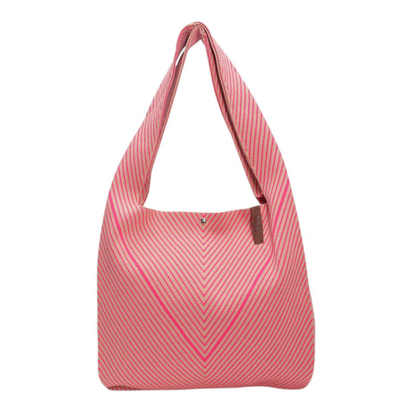 Connemara Country LOT83 Lois shopper bag in pink and beige striped knit polyester with a vegan leather logo tag