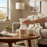 Connemara Country Price's Candles Desert Sun scented candle in a clear glass jar with a lid. Cream wax, 560g.
