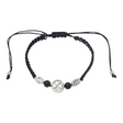 Connemara Country adjustable black cord bracelet featuring a silver shamrock charm, hematite beads, and Celtic knots.