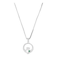 Connemara Country sterling silver Claddagh pendant featuring two vibrant green stones on a delicate silver chain.