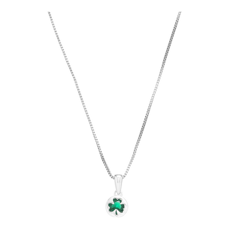 Connemara Country sterling silver necklace featuring a delicate shamrock pendant with a green CZ stone