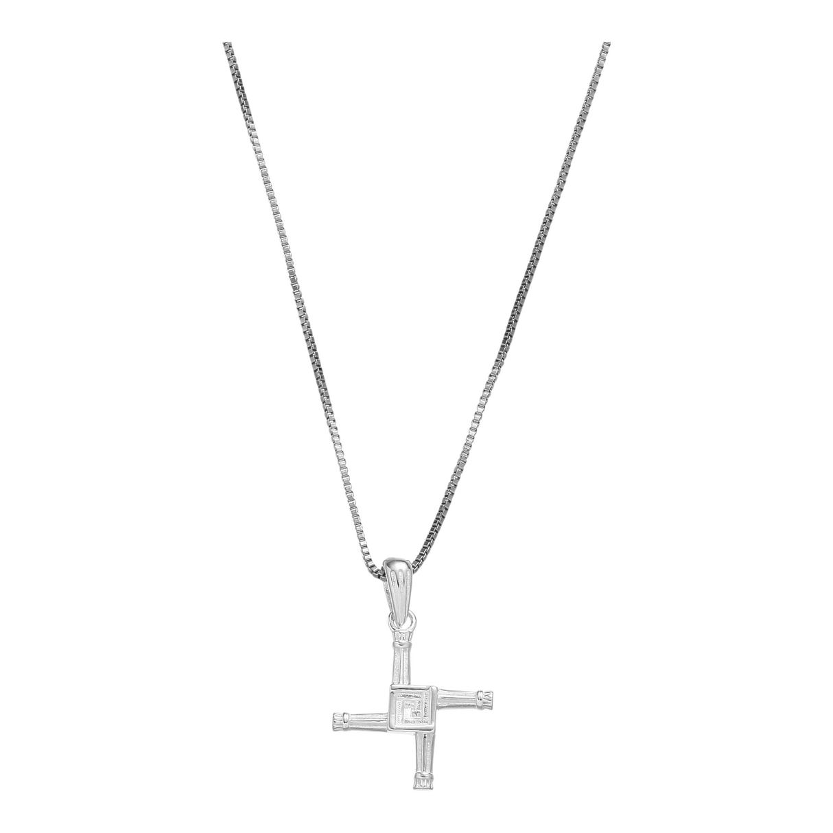 Connemara Country sterling silver St Brigit's Cross pendant on a delicate box chain, featuring traditional Irish design