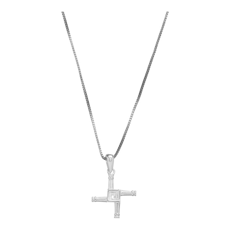 Connemara Country sterling silver St Brigit's Cross pendant on a delicate box chain, featuring traditional Irish design