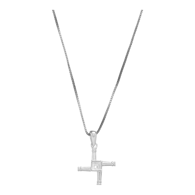 Connemara Country sterling silver St Brigit's Cross pendant on a delicate box chain, featuring traditional Irish design