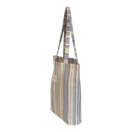 Connemara Country De La Mur small tote bag in blue and cream striped half-panama fabric with shoulder straps