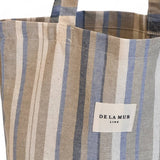 Connemara Country De La Mur small tote bag in blue and cream striped half-panama fabric with shoulder straps