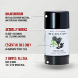 Connemara Country The Black Stuff natural deodorant stick in fresh lime scent with lime and peppercorn illustration