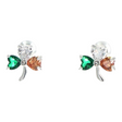 Connemara Country silver plated shamrock stud earrings featuring heart-shaped green, white, and orange tricolour stones.
