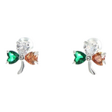 Connemara Country silver plated shamrock stud earrings featuring heart-shaped green, white, and orange tricolour stones.