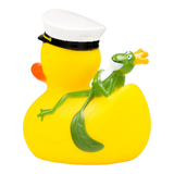 Connemara Country yellow rubber duck wearing a captain hat with a green frog king sitting on its back