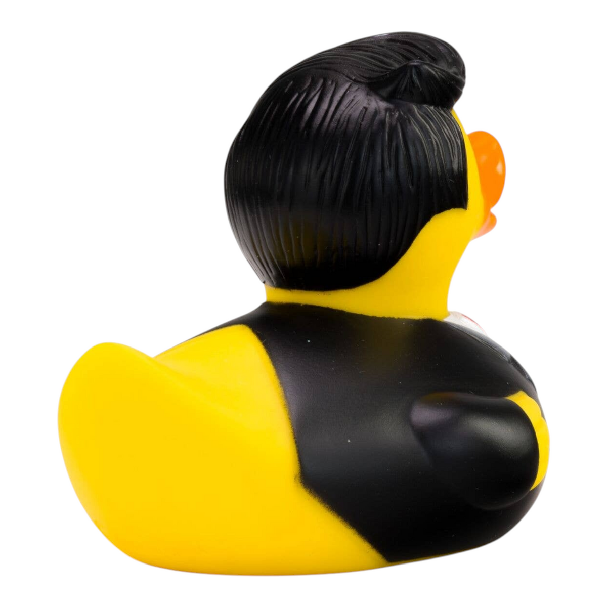 Connemara Country Bernd Bräutigam rubber duck groom figurine in a black suit with styled hair, back view