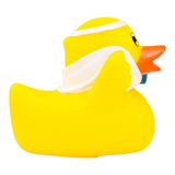 Connemara Country Herbert Hantel rubber duck wearing a white headband and towel with a blue dumbbell