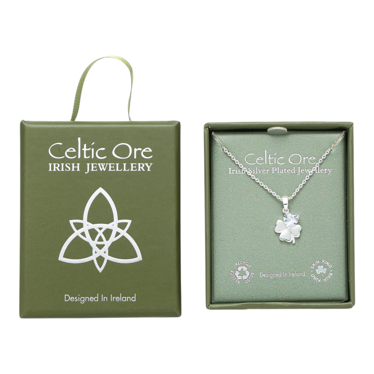 Celtic Ore 1 Clear Stone Clover Pendant
