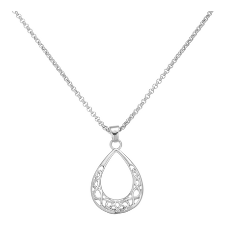 Connemara Country silver teardrop pendant featuring an intricate Celtic weave design on a delicate chain.
