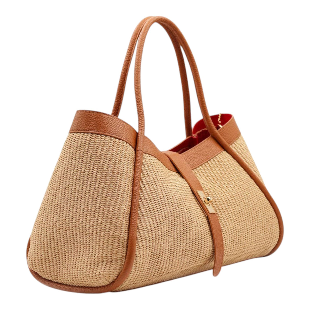 Nanabags Raffia Tote Bag with Leather Trim