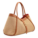 Nanabags Raffia Tote Bag with Leather Trim