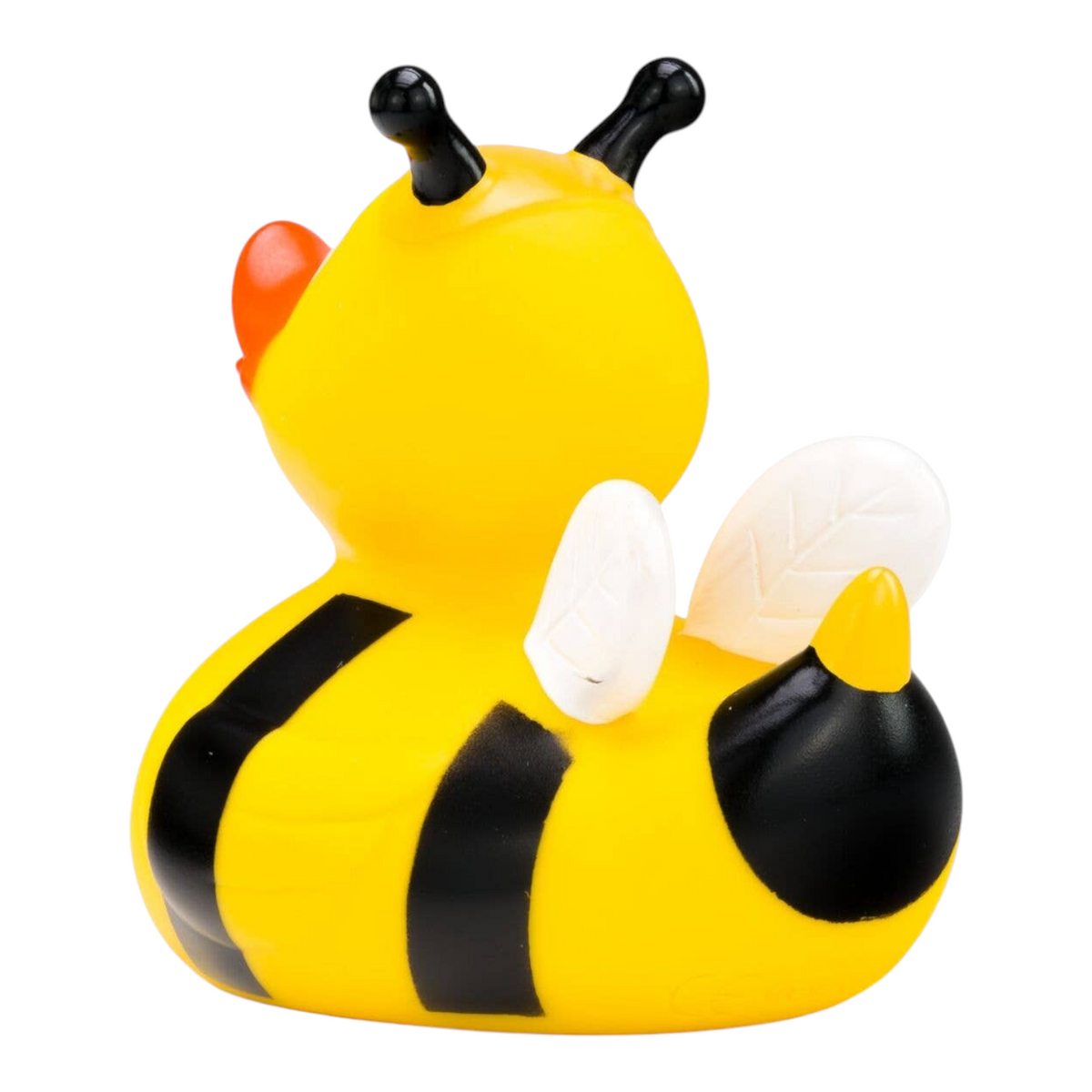 Connemara Country Susi Summ rubber duck designed as a yellow and black honeybee with white wings and black antennas.