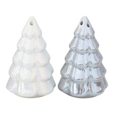 Connemara Country iridescent fir tree salt and pepper shakers for festive Christmas table decor