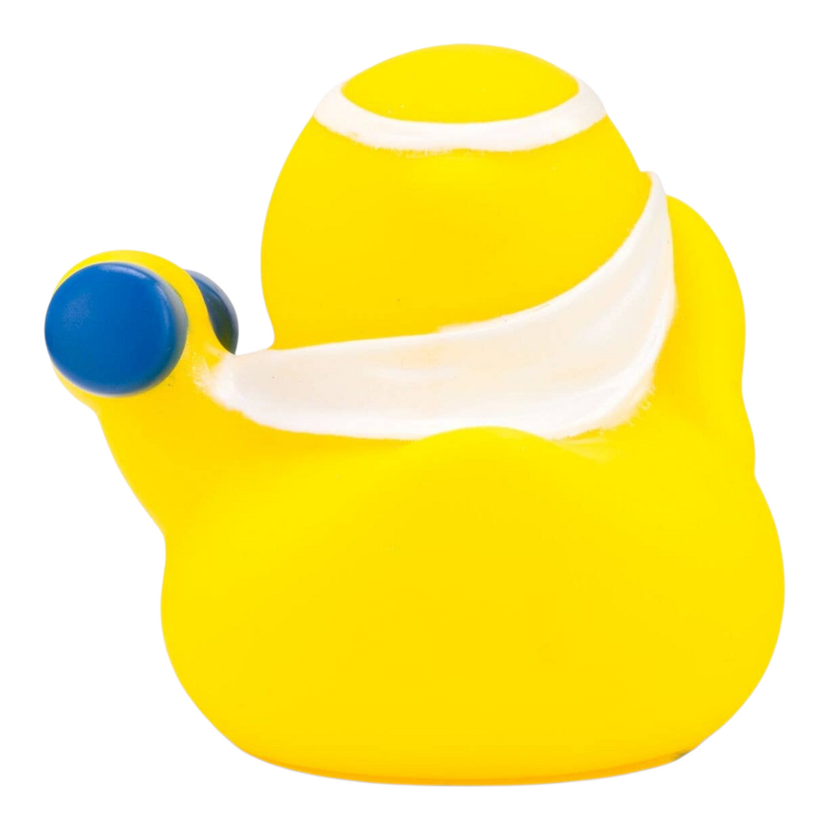 Connemara Country Herbert Hantel rubber duck featuring a yellow body, white headband, and blue dumbbell.