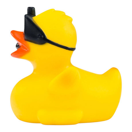 Connemara Country Tina Diver rubber duck toy in yellow with black diving goggles and snorkel, side view
