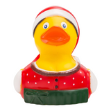 Connemara Country Theresa Trachtenherz rubber duck wearing a red Bavarian dirndl, green apron, and Christmas hat.