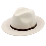 H Paris Classic Wool Fedora Hat with Belt Ivory