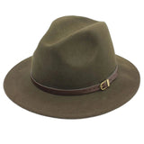 H Paris Classic Wool Fedora Hat with Belt Kakhi